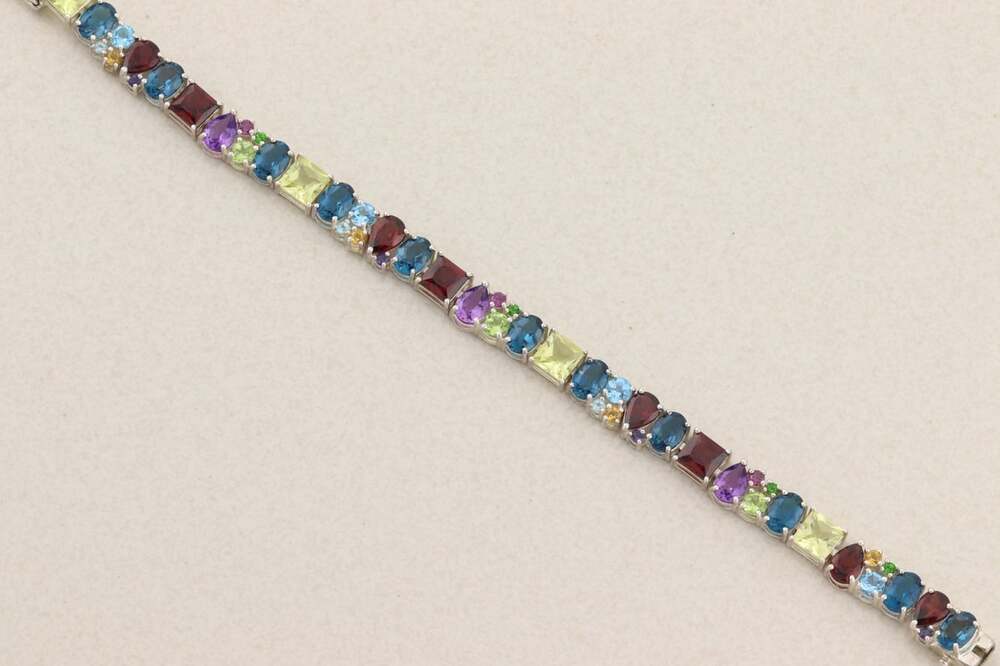 Sterling Silver Natural Multi Gemstone Tennis Bracelet 7 1/8" inch - Picture 5 of 7